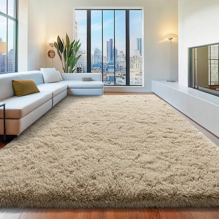 Area Rugs For Living Room, White Fluffy Shaggy Rug Soft Carpets, Big Rugs For Bedroom Dorm Home Decor Aesthetic Black