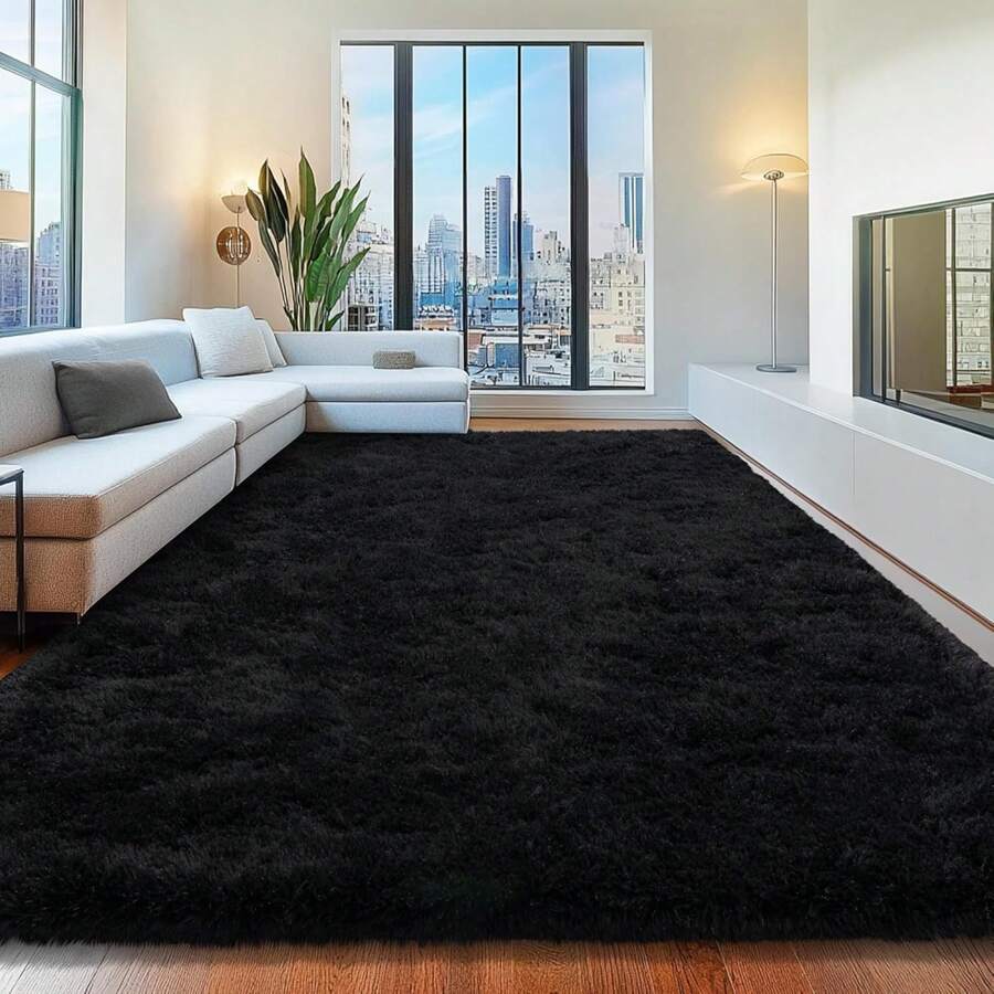 Area Rugs For Living Room, White Fluffy Shaggy Rug Soft Carpets, Big Rugs For Bedroom Dorm Home Decor Aesthetic Black