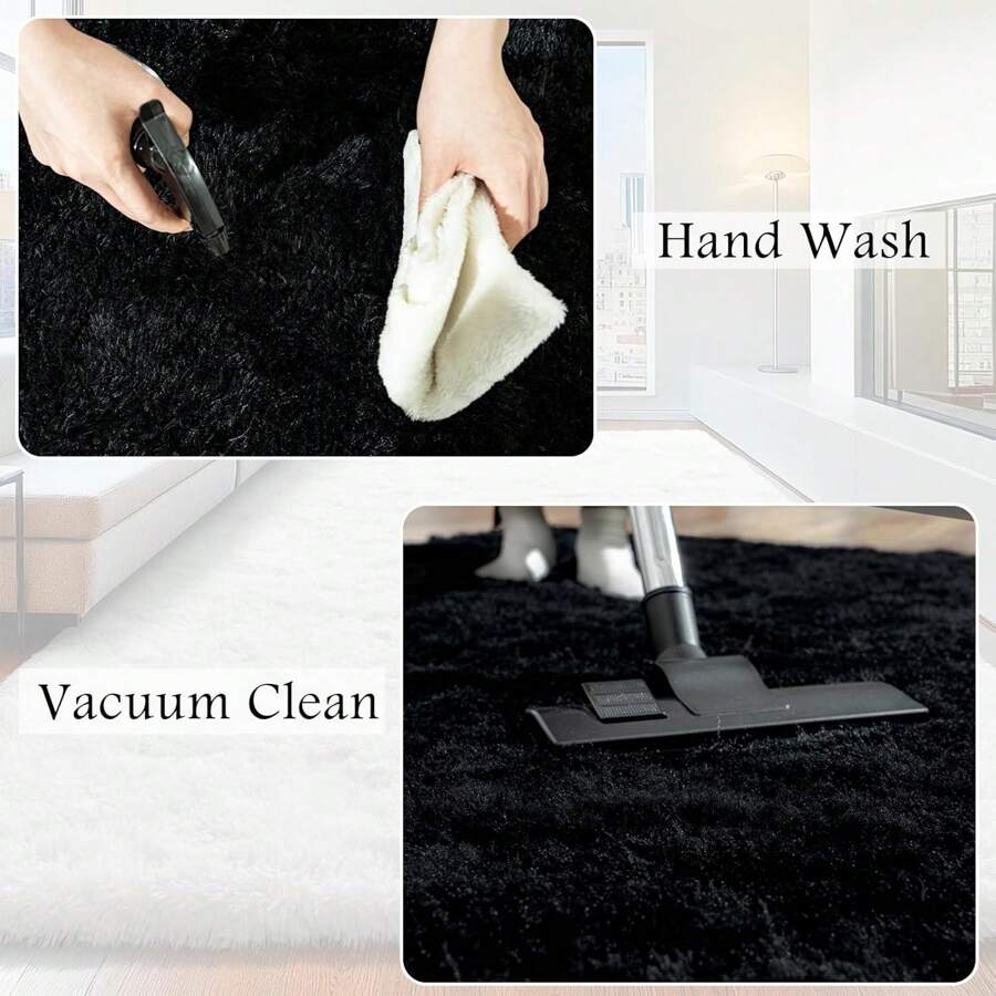 Area Rugs For Living Room, White Fluffy Shaggy Rug Soft Carpets, Big Rugs For Bedroom Dorm Home Decor Aesthetic Black
