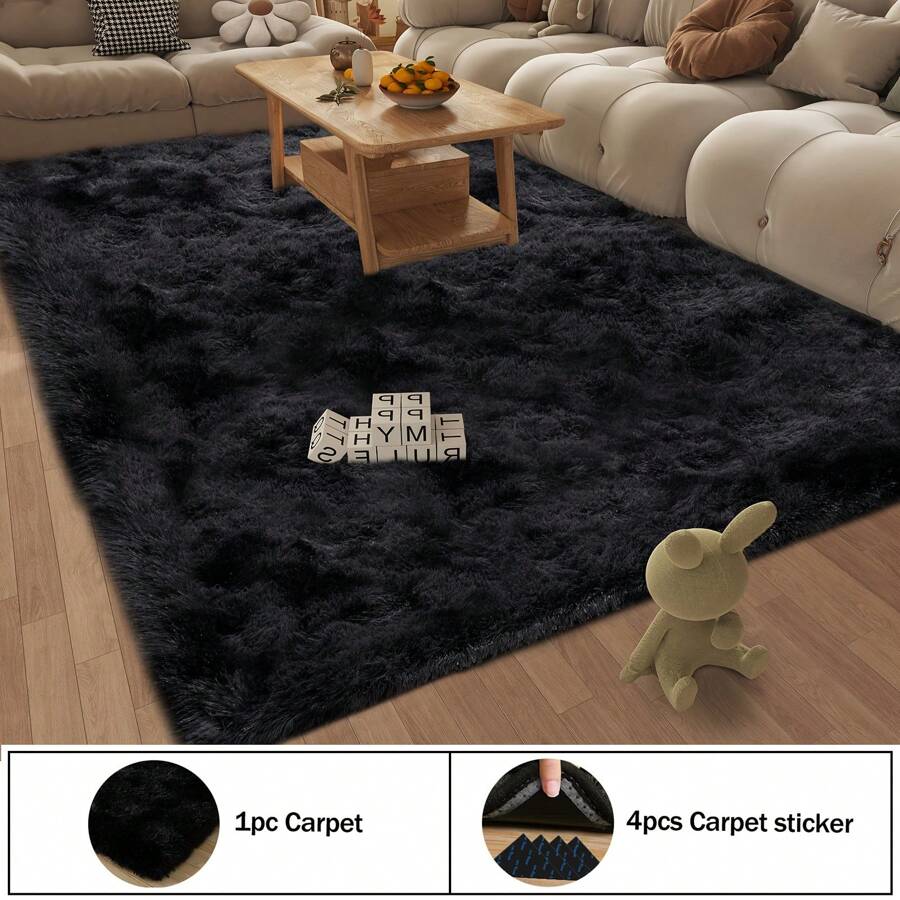 Area Rugs For Living Room, White Fluffy Shaggy Rug Soft Carpets, Big Rugs For Bedroom Dorm Home Decor Aesthetic Black