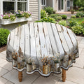 Whitewashed Wood Plank Daisy Round Tablecloth, Decorative Dining Table Cover for Kitchen, Dining & Farmhouse Home Decor - BN008-1-152R - image 1