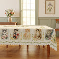 Kitten & Daisy Floral Tablecloth, Decorative Dining Table Cover for Kitchen, Dining & Pet Lover Home Decor - BM002-220 - image 1