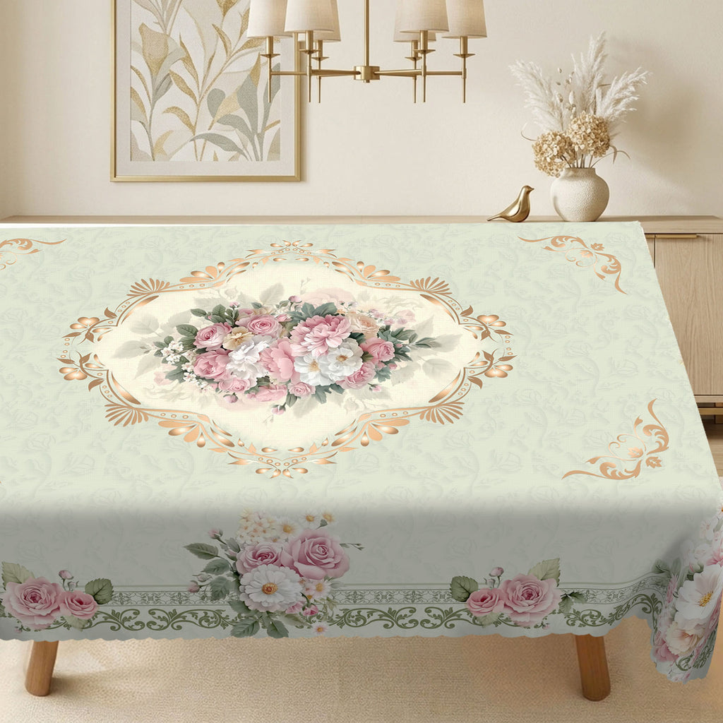 Vintage Pink Rose Floral Tablecloth, Decorative Dining Table Cover for Dining Room, Kitchen & Elegant Home Decor - H074-220 - image 1