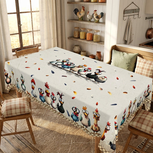 Farmhouse Chicken Floral Tablecloth, Decorative Dining Table Cover for Kitchen, Dining & Farmhouse Home Decor - BN002-1-220 - image 1