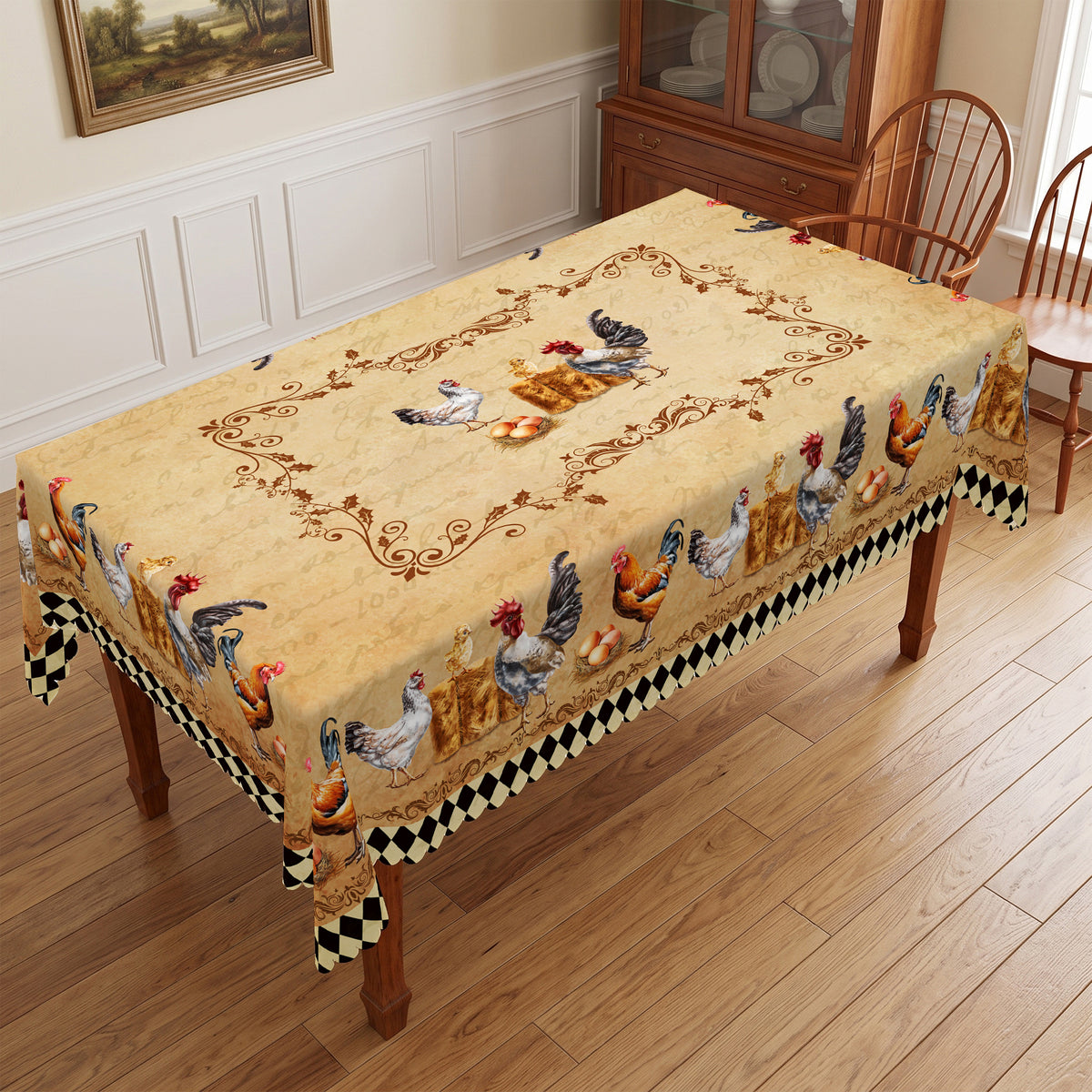 Blue Farmhouse Country Scene Tablecloth, Decorative Dining Table Cover for Kitchen, Dining, Farmhouse & Country Decor - BN004-220 - image 1