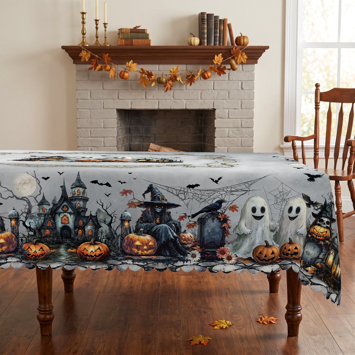 Halloween Spooky Cats Tablecloth, Decorative Dining Table Cover for Halloween Parties, Dining & Fall Decor - BW009-140 - image 1