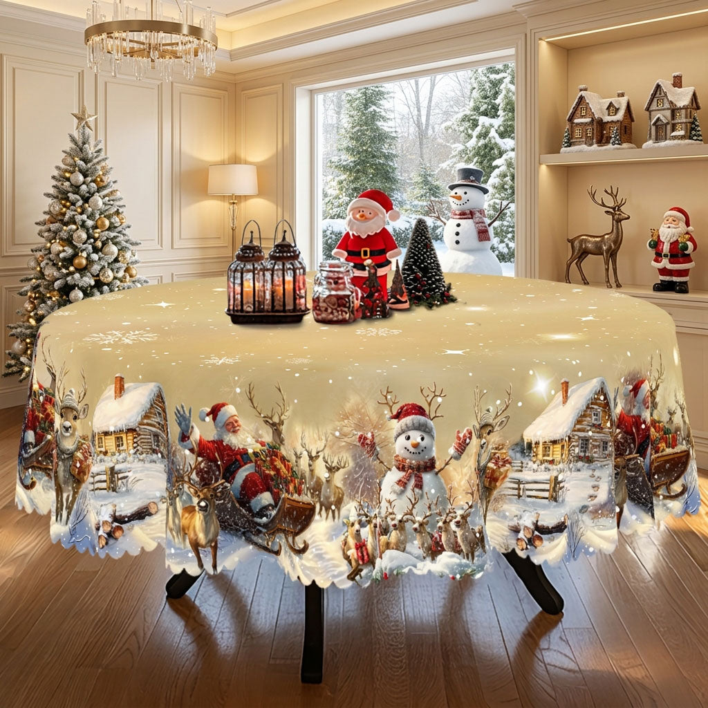 Christmas Tree Village Round Tablecloth, Decorative Dining Table Cover for Dining, Holiday Parties & Christmas Decor - BS035-152R - image 1