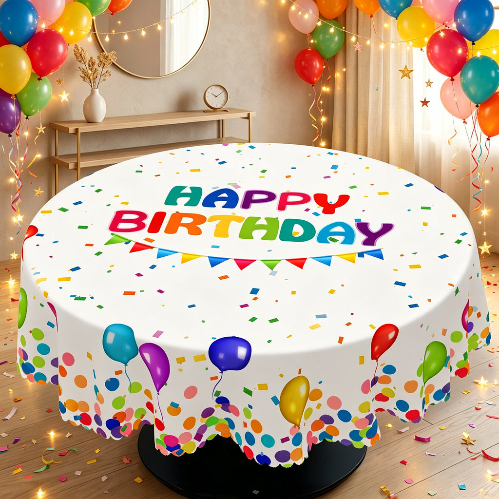 Happy Birthday Balloon Round Tablecloth, Decorative Dining Table Cover for Birthday Parties, Dining & Celebration Decor - HBD001-1-152R - image 1