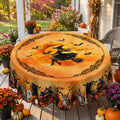 Halloween Pumpkin & Bats Round Tablecloth, Decorative Dining Table Cover for Halloween Parties, Dining & Fall Decor - BW002-152R - image 1