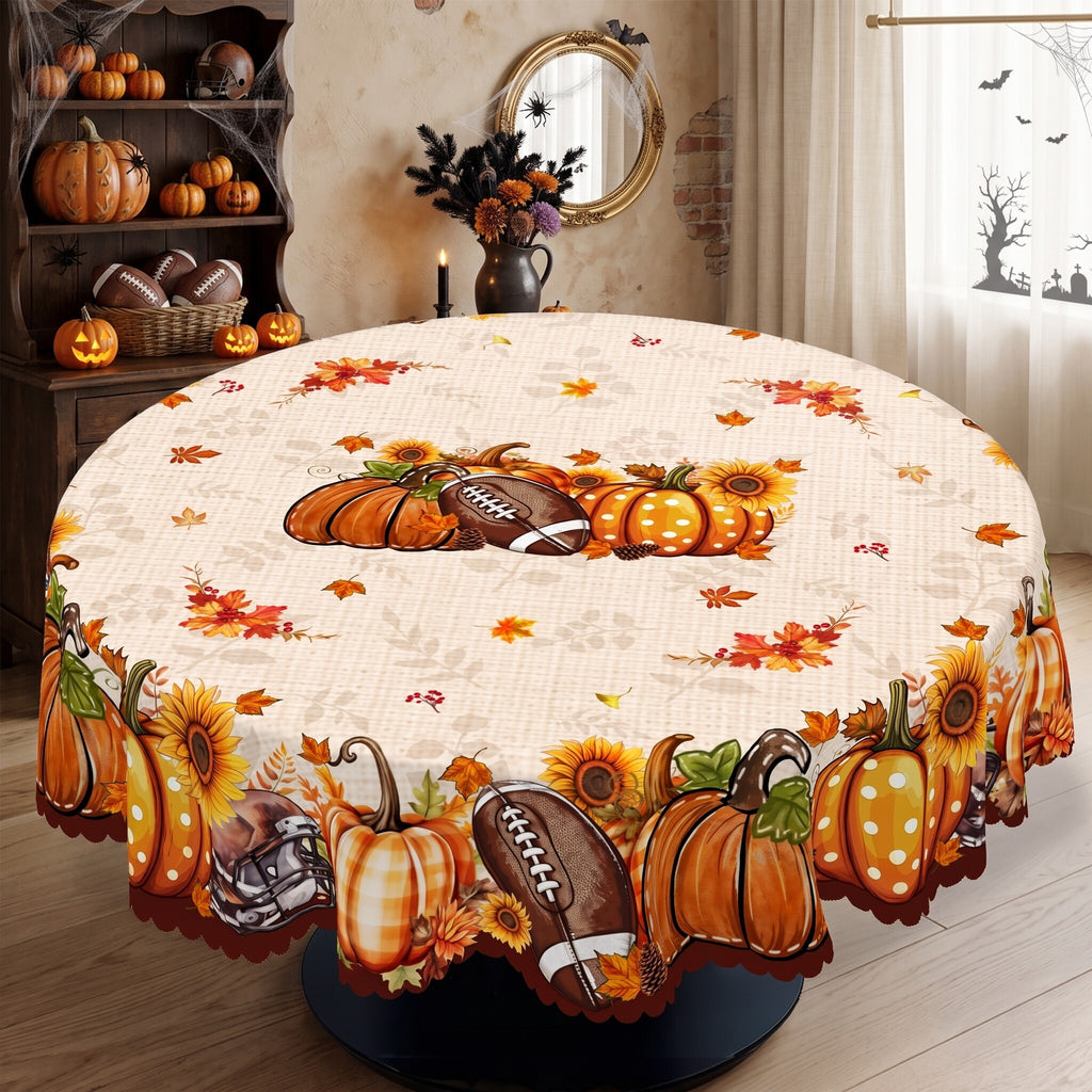 Rustic Pumpkin Harvest Round Tablecloth, Decorative Dining Table Cover for Dining, Thanksgiving & Fall Home Decor - BQ014-180R - image 1