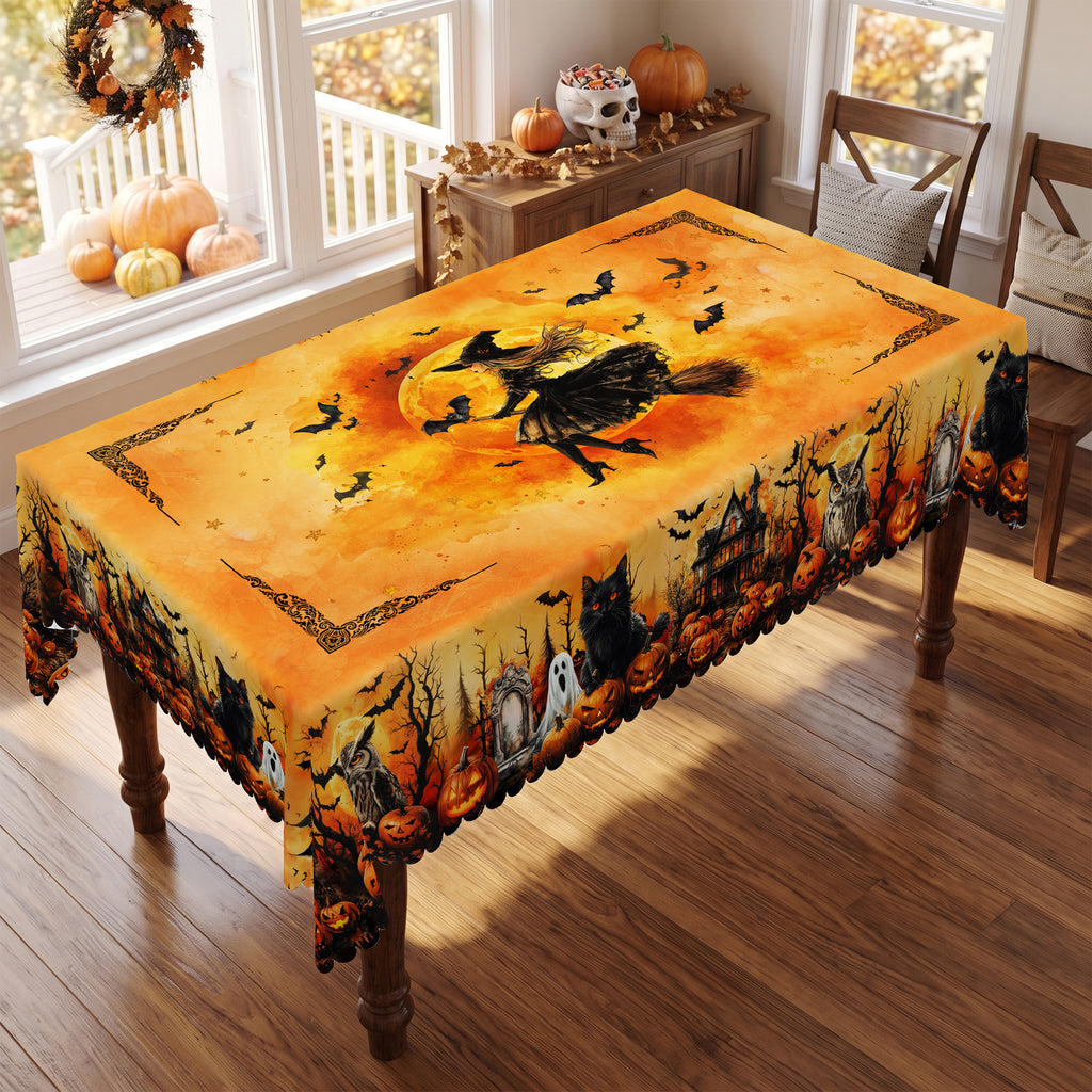 Halloween Pumpkin & Bats Tablecloth, Decorative Dining Table Cover for Halloween Parties, Dining & Fall Decor - BW002-220 - image 1