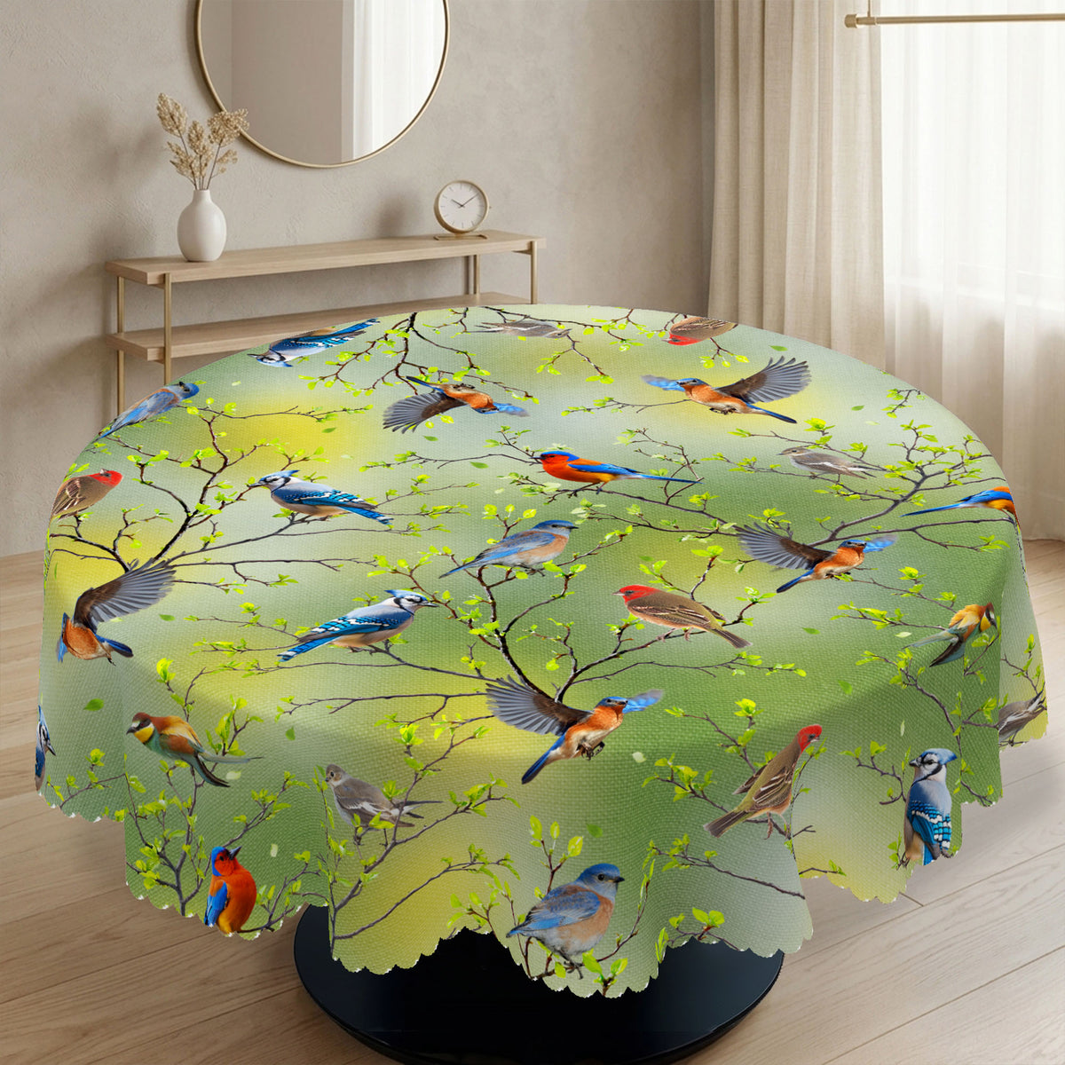 Hummingbird Garden Floral Round Tablecloth, Decorative Dining Table Cover for Dining Room, Patio & Garden Party Decor - CT003-1-152R - image 1