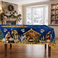Blue Starry Nativity Tablecloth, Decorative Dining Table Cover for Dining, Holiday Parties & Christmas Decor - BS042-220 - image 1