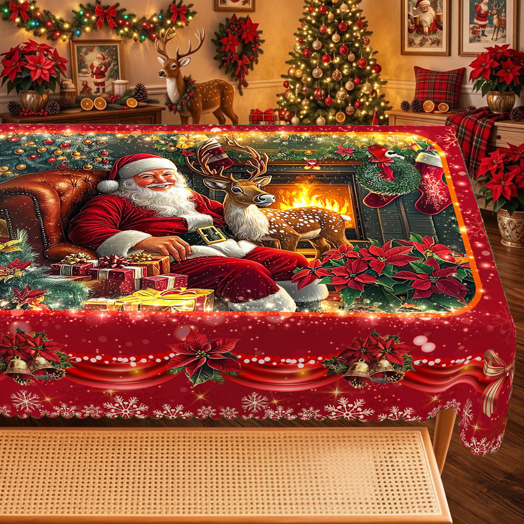 Christmas Santa Fireplace Tablecloth, Decorative Dining Table Cover for Dining, Holiday Parties & Christmas Decor - BS022-305 - image 1