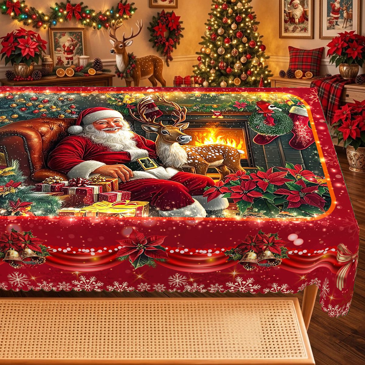 Christmas Santa Fireplace Tablecloth, Decorative Dining Table Cover for Dining, Holiday Parties & Christmas Decor - BS022-305 - image 1