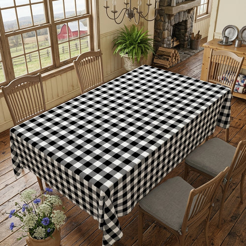 Black & White Buffalo Check Tablecloth, Decorative Dining Table Cover for Kitchen, Dining, Picnic & Farmhouse Decor - G300-220 - image 1