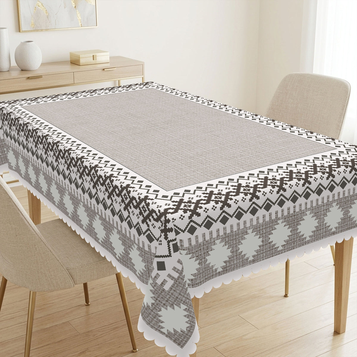 Modern Gray Geometric Tablecloth, Decorative Dining Table Cover for Dining Room, Kitchen & Contemporary Home Decor - JH001-220 - image 1