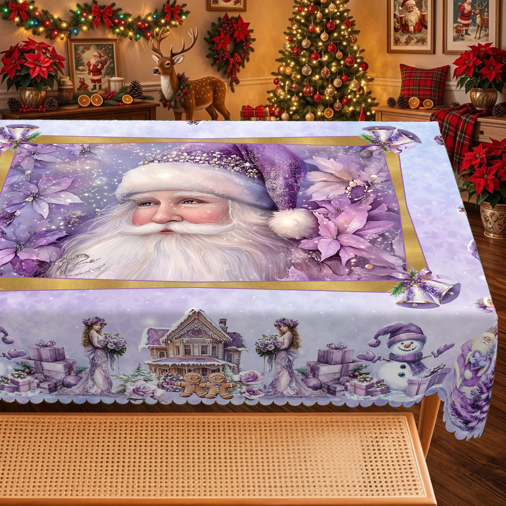 Christmas Purple Winter Scene Tablecloth, Decorative Dining Table Cover for Dining, Holiday Parties & Winter Decor - BS019-220 - image 1