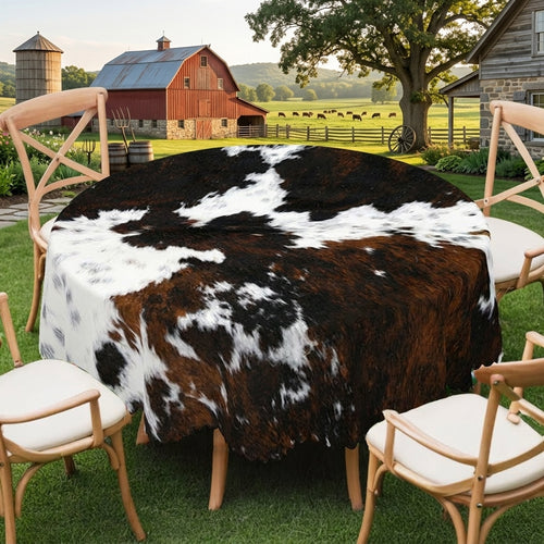 Cowhide Western Print Round Tablecloth, Decorative Dining Table Cover for Dining, Party & Western Farmhouse Decor - DW357-1-152R - image 1