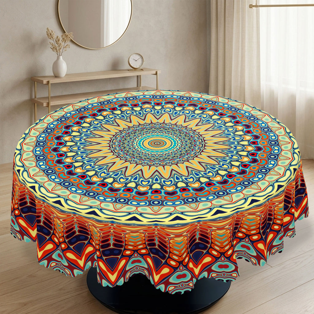 Colorful Boho Mandala Round Tablecloth, Decorative Dining Table Cover for Dining, Party, Patio & Boho Home Decor - BBX003-1-152R - image 1