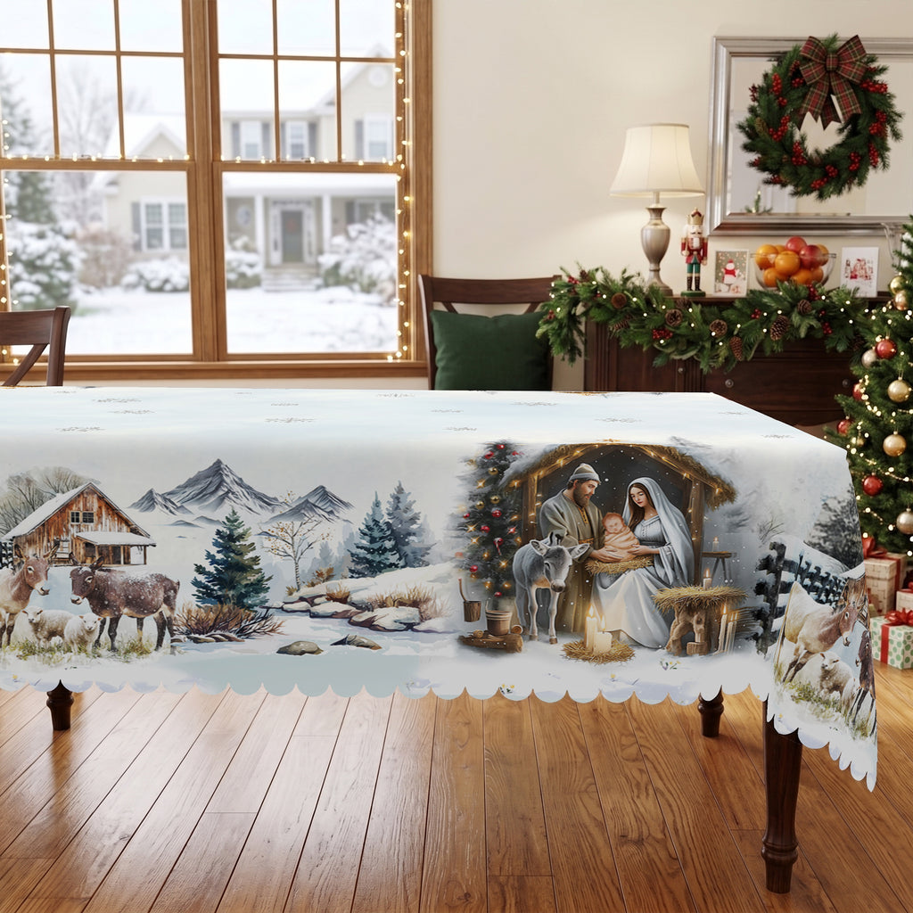 Christmas Winter Village Tablecloth, Decorative Dining Table Cover for Dining, Holiday Parties & Christmas Decor - BS016-220 - image 1