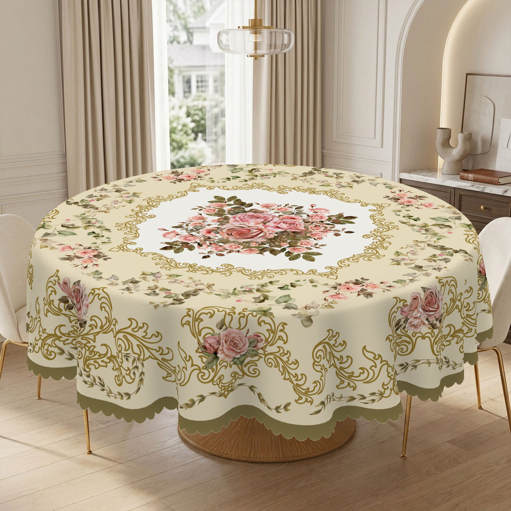 Vintage Pink Rose Medallion Round Tablecloth, Decorative Dining Table Cover for Dining, Holidays & Elegant Home Decor - BH012-1-180 - image 1