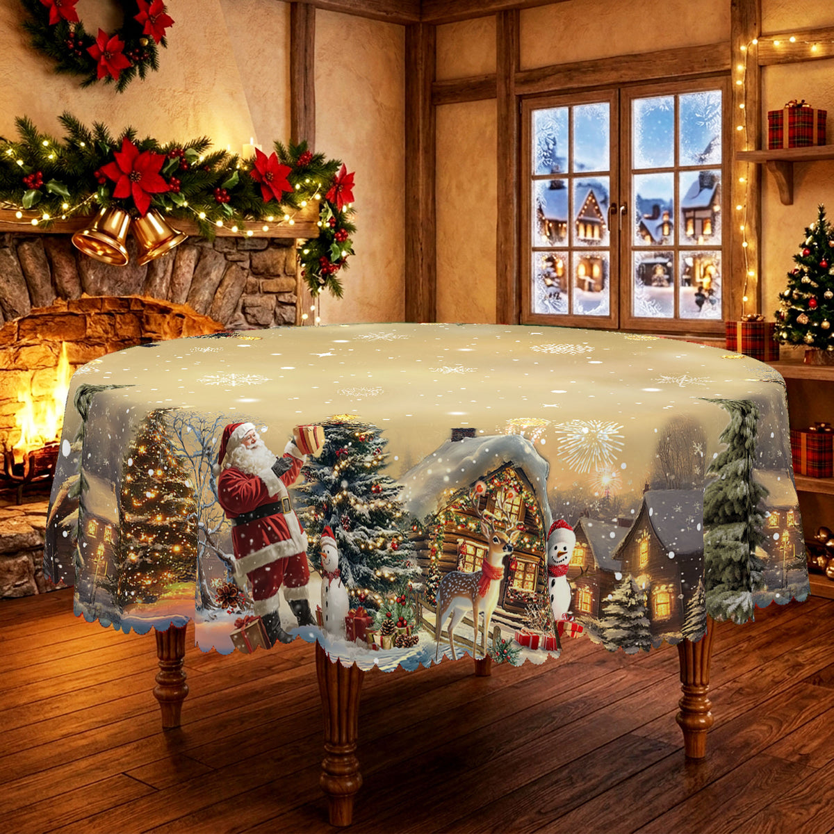 Christmas Tree & Presents Round Tablecloth, Decorative Dining Table Cover for Dining, Holiday Parties & Christmas Decor - BS018-152R - image 1