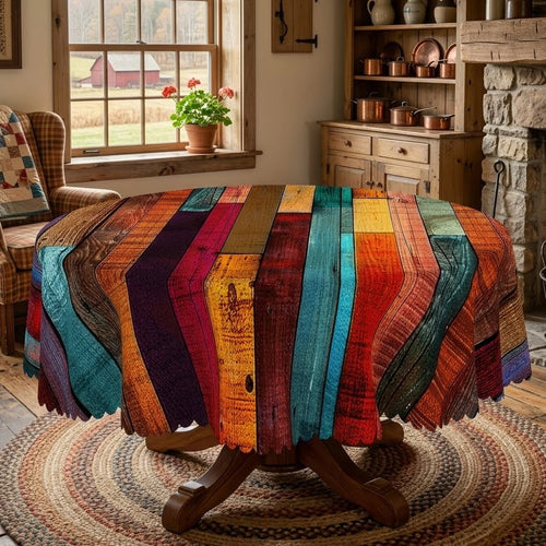 Colorful Boho Stripe Round Tablecloth, Decorative Dining Table Cover for Dining, Party, Patio & Boho Home Decor - 375-152R - image 1