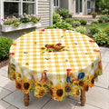 Sunflower Gingham Chicken Round Tablecloth, Decorative Dining Table Cover for Kitchen, Dining & Farmhouse Home Decor - N343-1-152R - image 1