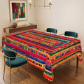 Colorful Boho Geometric Tablecloth, Decorative Dining Table Cover for Dining, Party, Patio & Boho Home Decor - BX010-1-220 - image 1