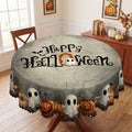 Halloween Haunted House Round Tablecloth, Decorative Dining Table Cover for Halloween Parties, Dining & Fall Decor - BW004-152R - image 1