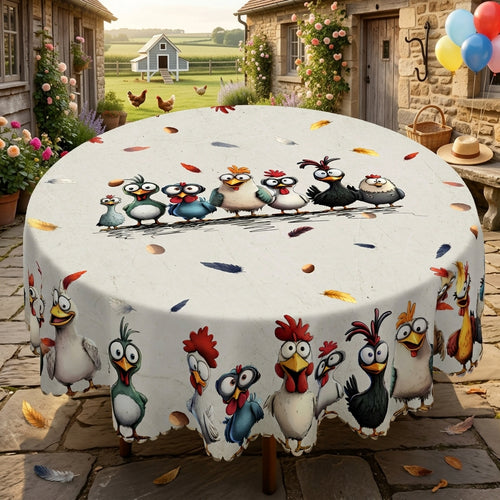 Farmhouse Chicken Floral Round Tablecloth, Decorative Dining Table Cover for Kitchen, Dining & Farmhouse Home Decor - BN002-1-152R - image 1