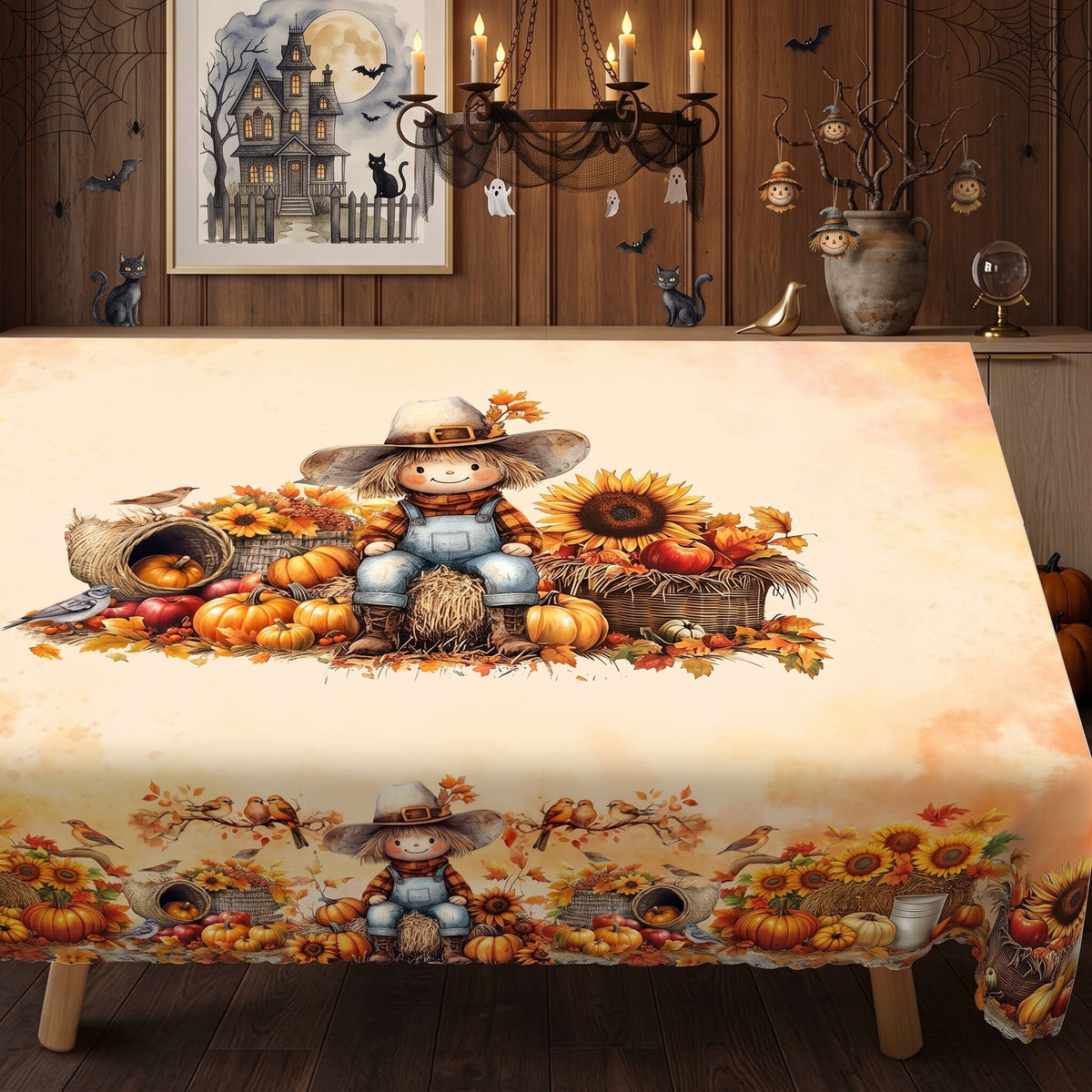 Autumn Pumpkin Patch Tablecloth, Decorative Dining Table Cover for Dining, Thanksgiving & Fall Home Decor - BQ008-220 - image 1
