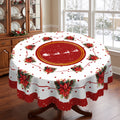 Christmas Red Rose Medallion Round Tablecloth, Decorative Dining Table Cover for Dining, Holiday Parties & Christmas Decor - H138-152R - image 1