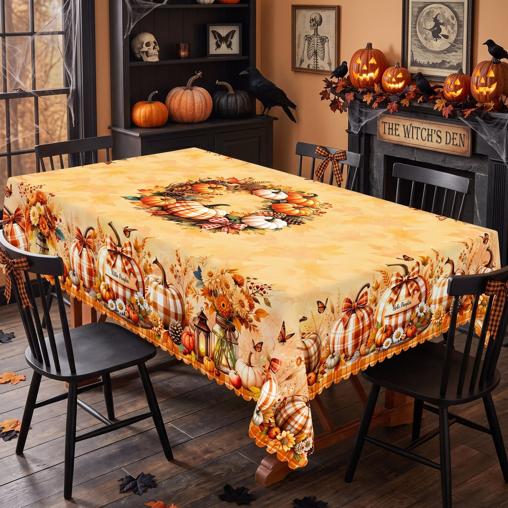 Rustic Pumpkin Patch Tablecloth, Decorative Dining Table Cover for Dining, Thanksgiving & Farmhouse Fall Decor - BQ026-220 - image 1