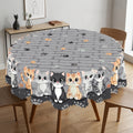 Gray Cat & Floral Round Tablecloth, Decorative Dining Table Cover for Kitchen, Dining & Cat Lover Home Decor - BM003-152R - image 1