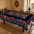 Navy Folk Floral Tablecloth, Decorative Dining Table Cover for Dining Room, Kitchen & Boho Home Decor - BH017-1-140 - image 1