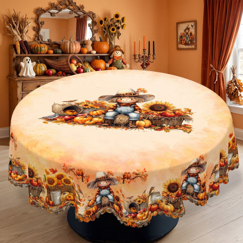 Autumn Pumpkin Patch Round Tablecloth, Decorative Dining Table Cover for Dining, Thanksgiving & Fall Home Decor - BQ008-152R - image 1