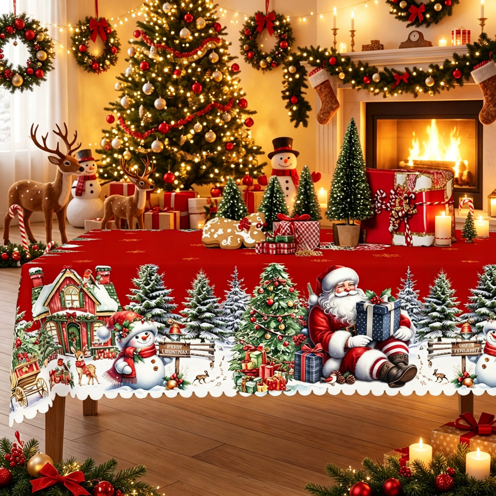 Christmas Santa Village Tablecloth, Decorative Dining Table Cover for Dining, Holiday Parties & Christmas Decor - BS001-220 - image 1
