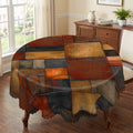 Rustic Patchwork Wood Plank Round Tablecloth, Decorative Dining Table Cover for Kitchen, Dining & Farmhouse Home Decor - BN005-1-152R - image 1