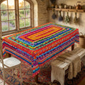 Colorful Bohemian Woven Tablecloth, Decorative Dining Table Cover for Dining, Party, Patio & Boho Home Decor - BX013-1-140 - image 1
