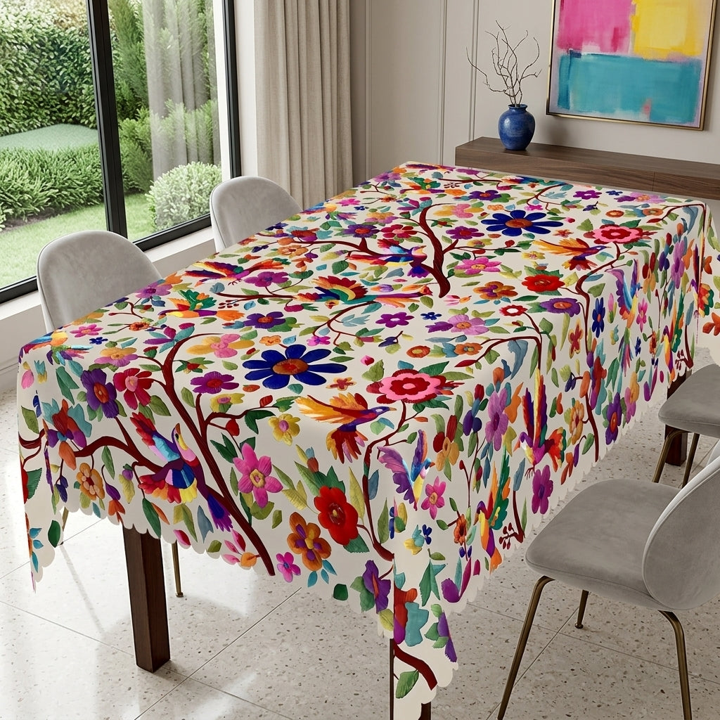 Mexican Colorful Floral Tablecloth, Decorative Dining Table Cover for Dining, Party, Patio & Colorful Home Decor - MEX001-1-220 - image 1