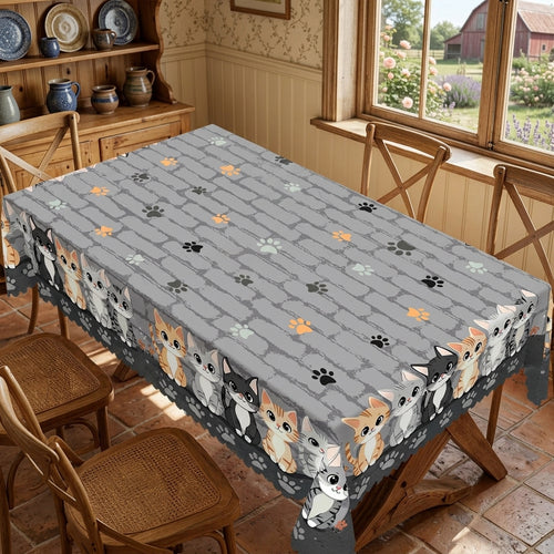 Cute Cat & Paw Print Tablecloth, Decorative Dining Table Cover for Kitchen, Dining & Cat Lover Home Decor - M018-140 - image 1