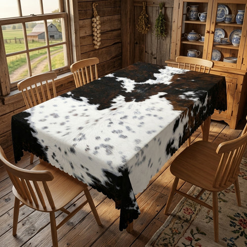 Cowhide Western Print Tablecloth, Decorative Dining Table Cover for Dining, Party & Western Farmhouse Decor - DW357-1-140 - image 1