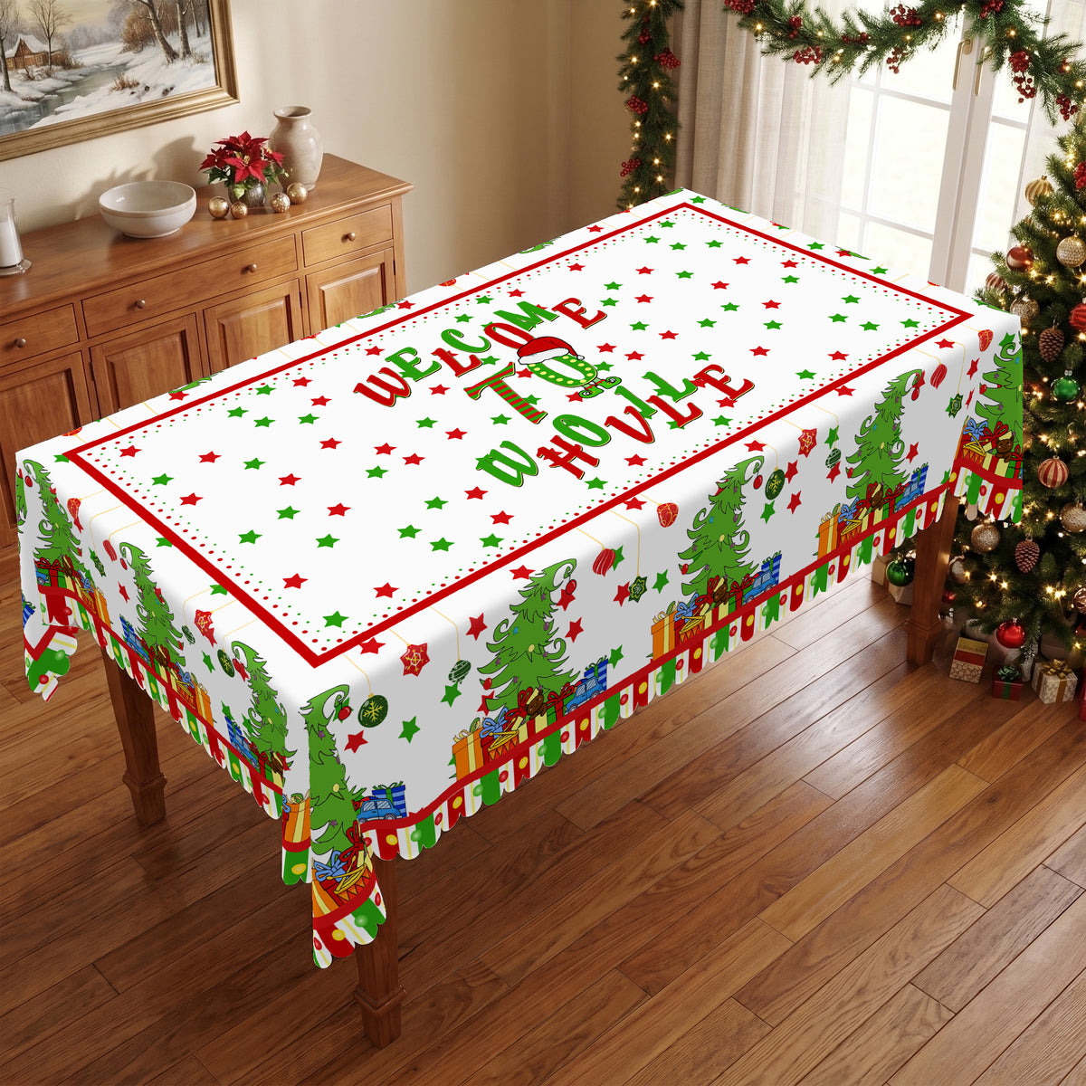 Christmas Tree & Candy Cane Tablecloth, Decorative Dining Table Cover for Dining, Holiday Parties & Christmas Decor - BS013-220 - image 1