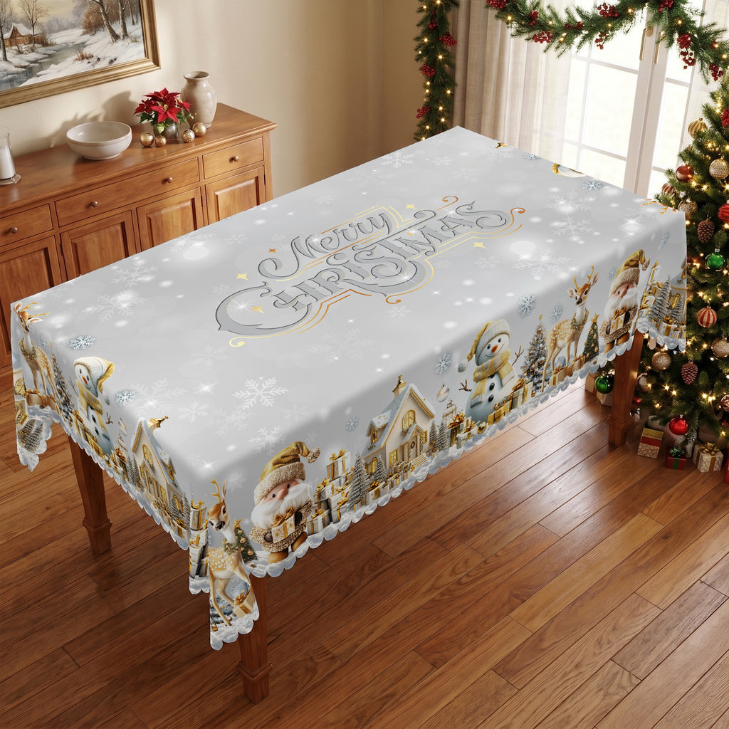 Christmas Silver Snowflake Tablecloth, Decorative Dining Table Cover for Dining, Holiday Parties & Winter Decor - BS021-220 - image 1