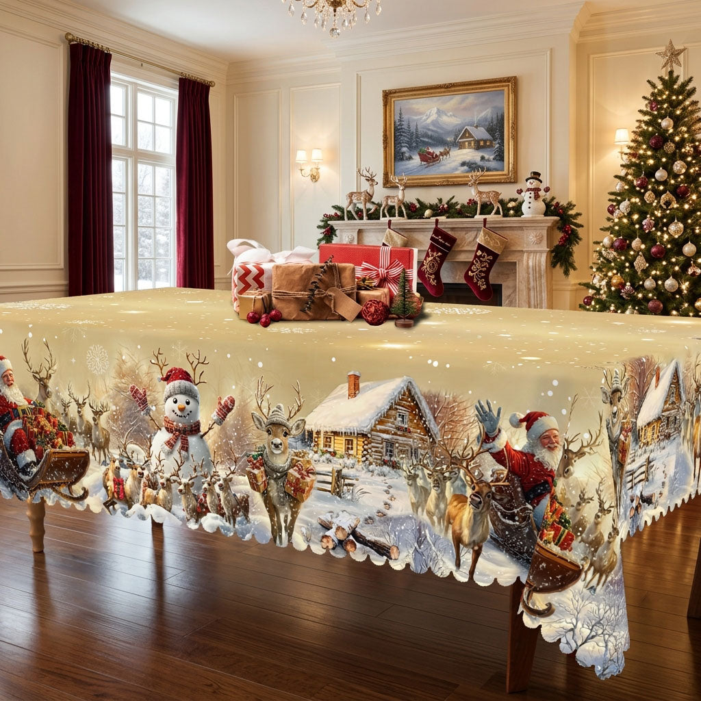 Christmas Tree Village Tablecloth, Decorative Dining Table Cover for Dining, Holiday Parties & Christmas Decor - BS035-220 - image 1