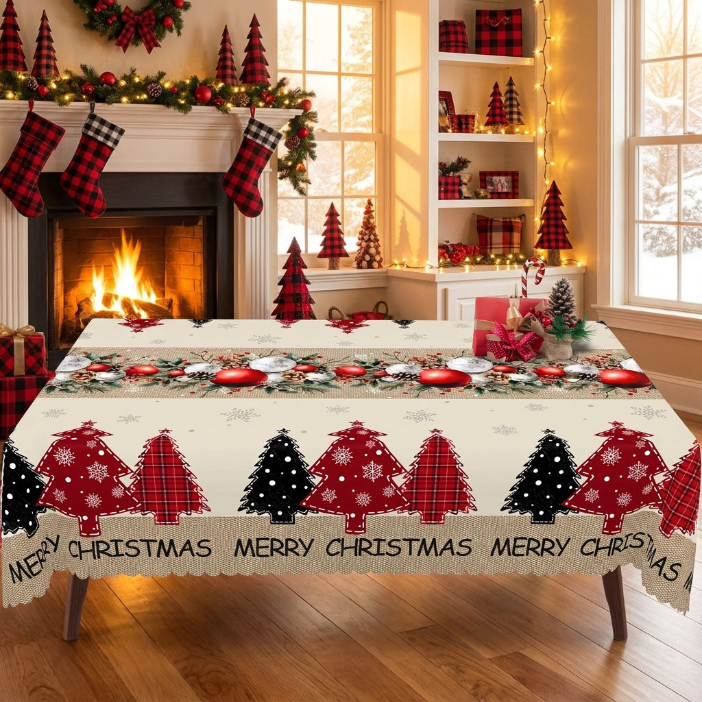 Christmas Holly Wreath Tablecloth, Decorative Dining Table Cover for Dining, Holiday Parties & Christmas Decor - BS039-220 - image 1