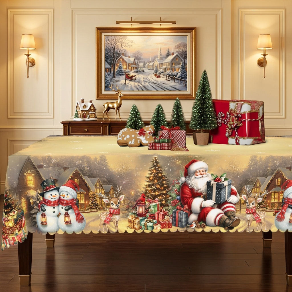 Christmas Village & Santa Tablecloth, Decorative Dining Table Cover for Dining, Holiday Parties & Christmas Decor - BS027-220 - image 1
