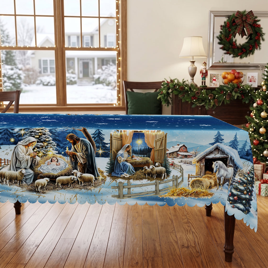 Christmas Blue Snowman Tablecloth, Decorative Dining Table Cover for Dining, Holiday Parties & Winter Decor - BS017-220 - image 1